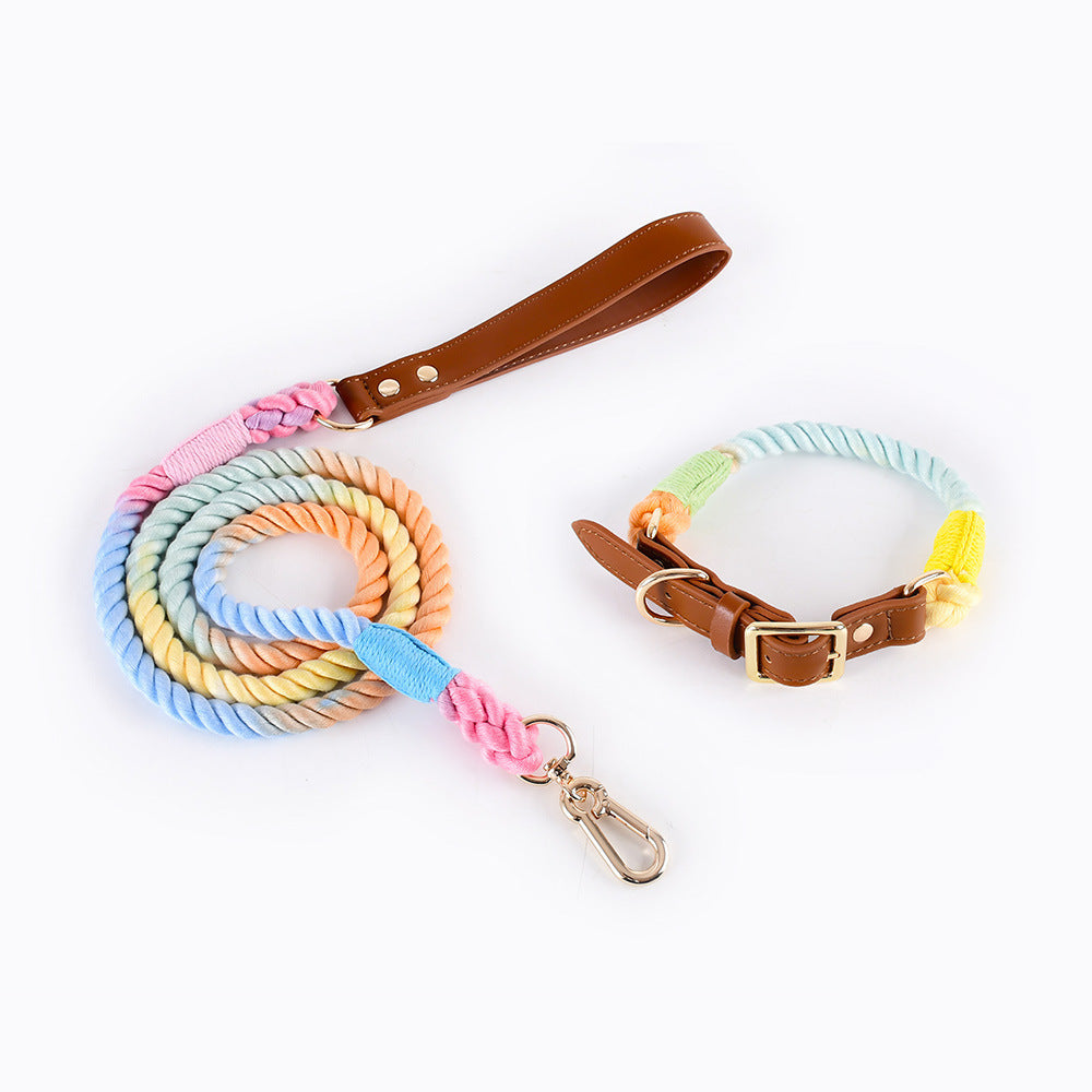 Woven Leather Pet Dog Collar Suit