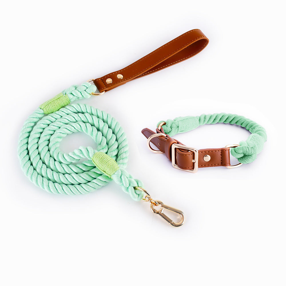Woven Leather Pet Dog Collar Suit