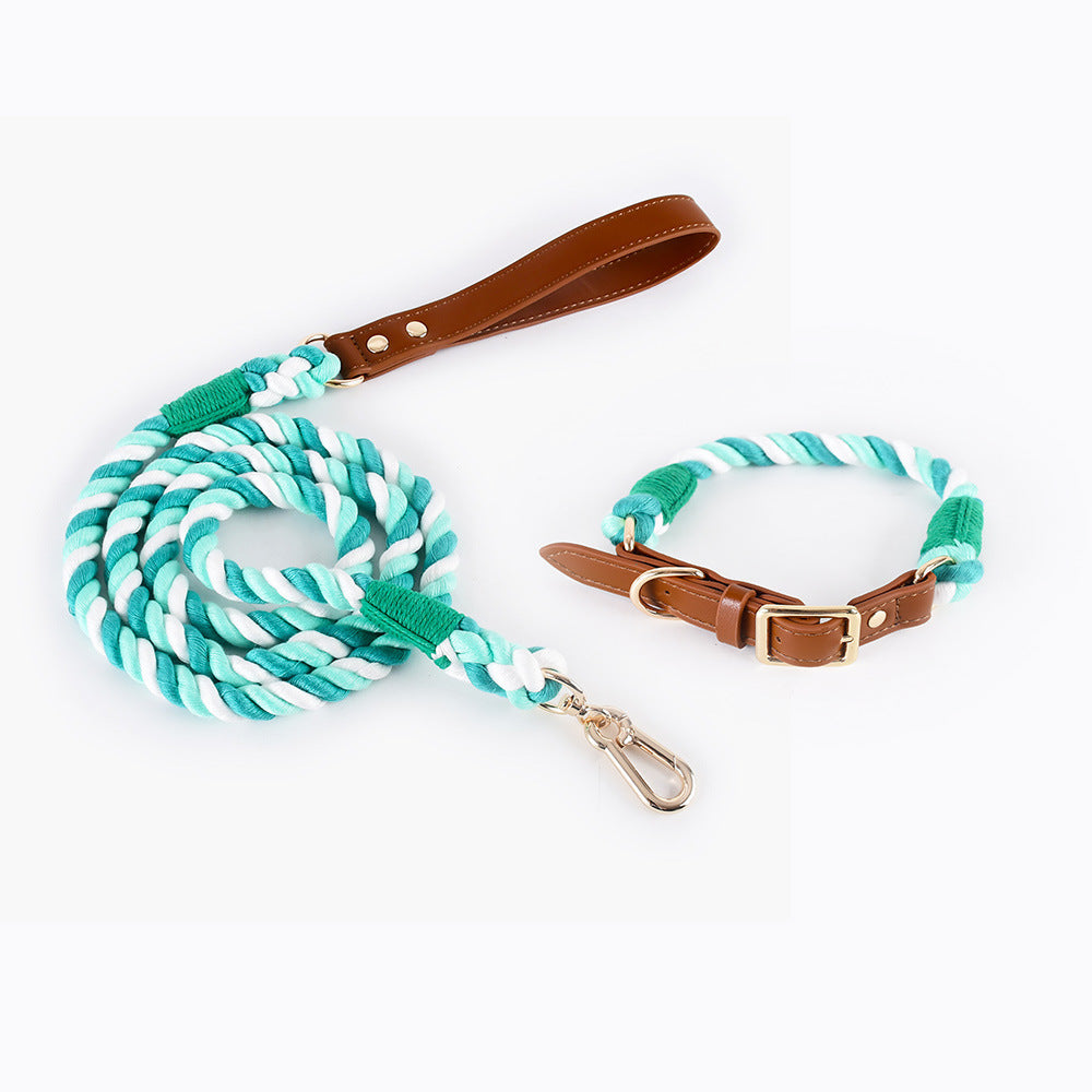 Woven Leather Pet Dog Collar Suit