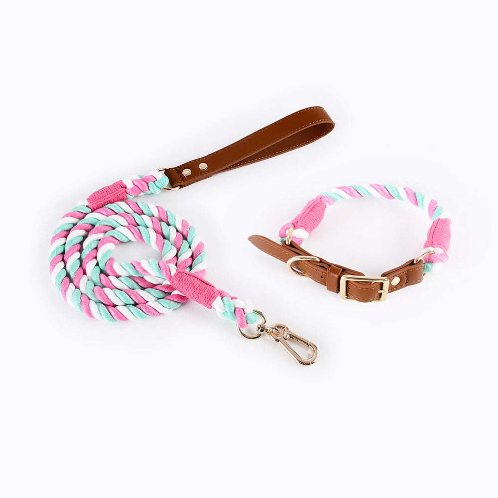 Woven Leather Pet Dog Collar Suit