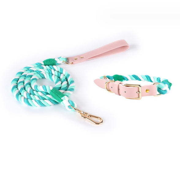 Woven Leather Pet Dog Collar Suit