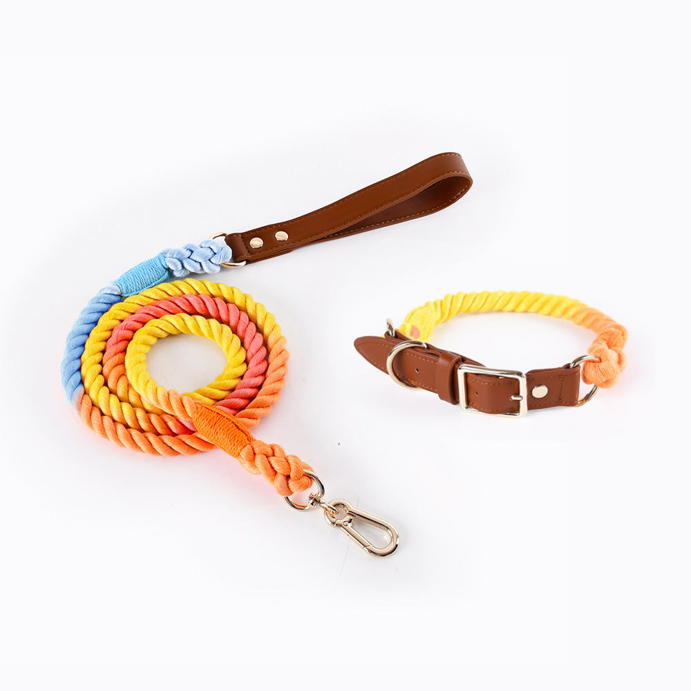 Woven Leather Pet Dog Collar Suit
