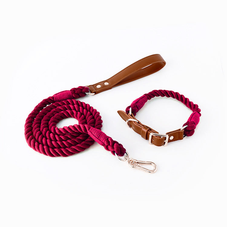 Woven Leather Pet Dog Collar Suit
