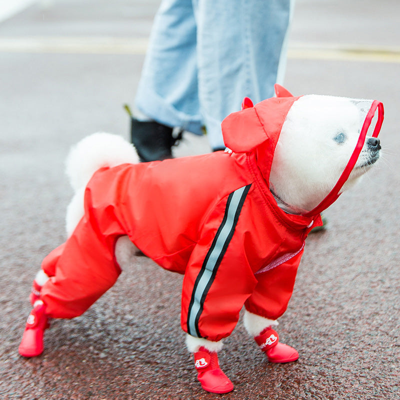Integrated Pet Dog Four-leg Raincoat