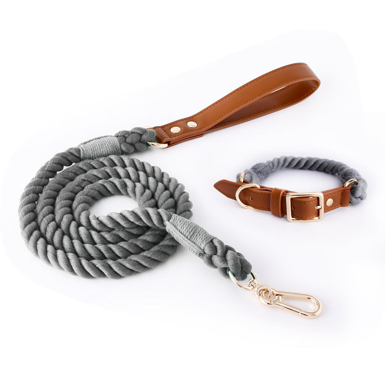 Woven Leather Pet Dog Collar Suit