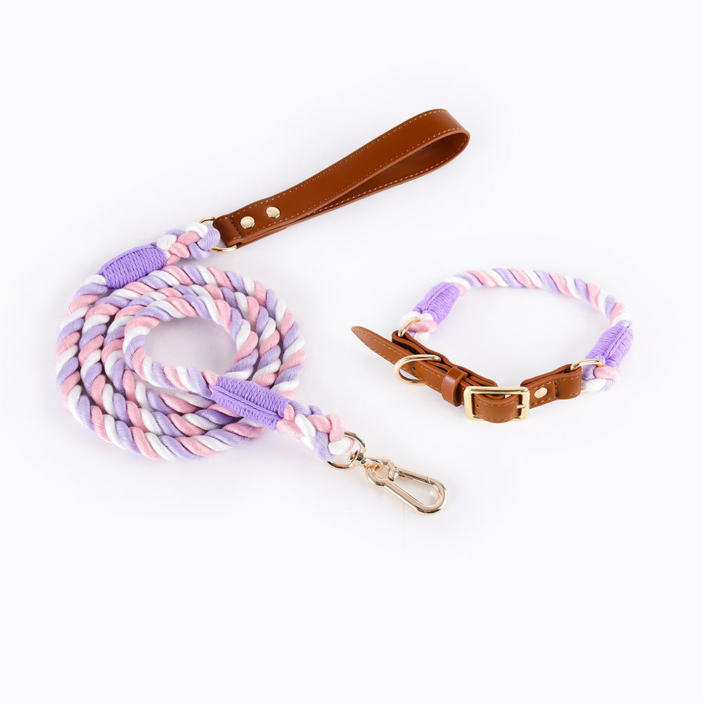 Woven Leather Pet Dog Collar Suit
